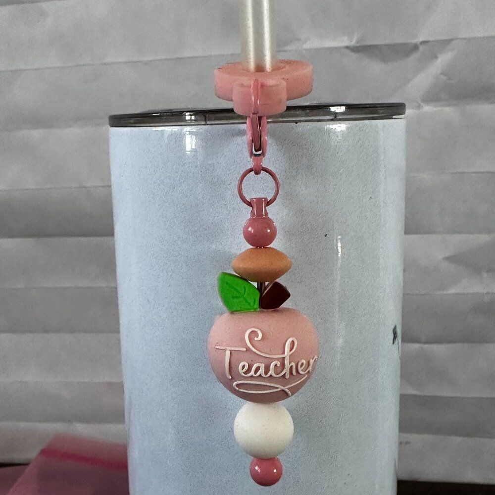 Teacher Themed Cup Charm Straw Hanger Silicone Beads Reusable Accessory